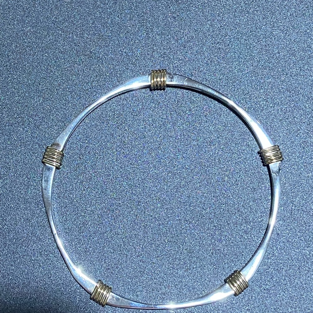 Silver and Gold-Tone Wire-Wrap Bangle Bracelet